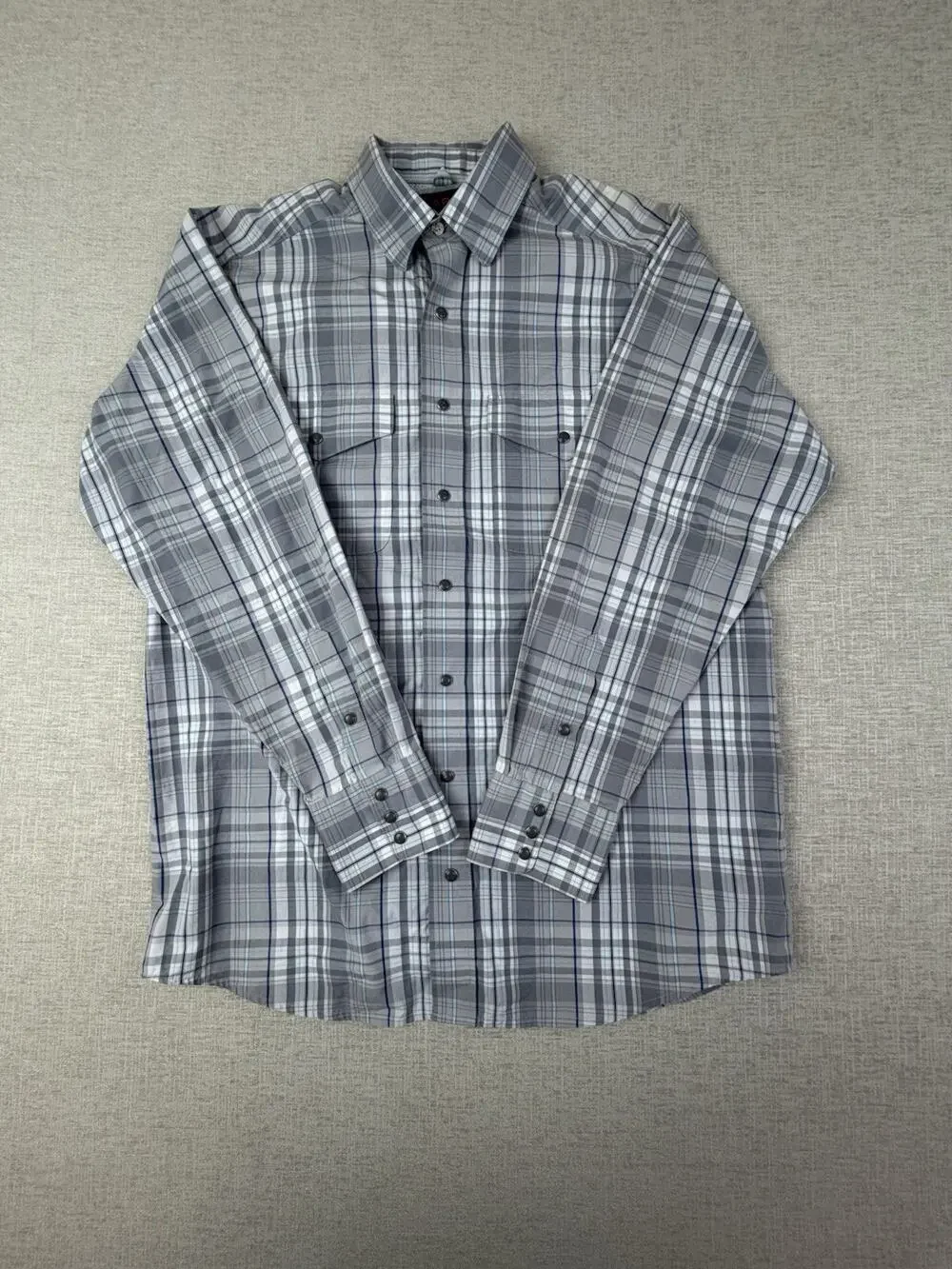 Ariat Pro Series Western Shirt Men’s Medium Gray Plaid Pearl Snap Long Sleeve